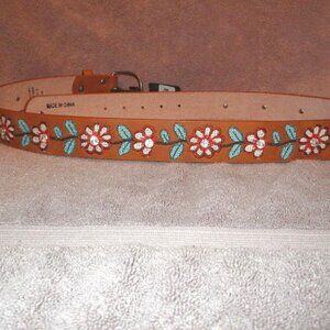 Angel Ranch Leather Embroidered Belt Size XL Rhinestone Western Cowgirl Rodeo